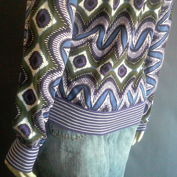 Tory Burch Cotton Olive Blue Ikat Cardigan M - Picture 6 of 8